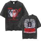 Anime Attack on Titan Vintage Washed Print T-shirt Mikasa Ackerman Eren Jaeger Wings of Freedom Logo Mens Summer Cotton T-shirts - Matrix Studios