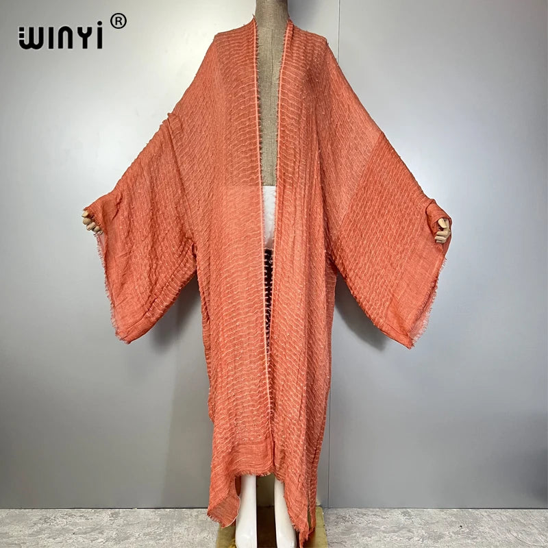 WINYI Geometric Print Kimono Kaftan Beachwear Cardigan Evening Dress Abaya Dubai Luxury Cover-Ups Beach Outfits Women Long Dress - Matrix Studios