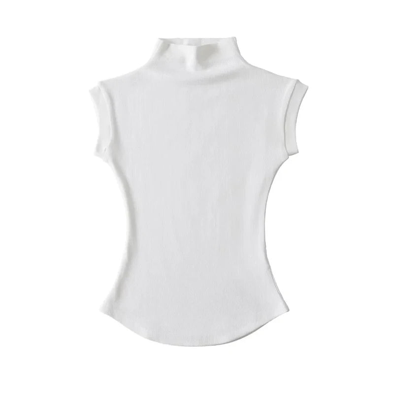 Women Summer Sexy Turtleneck Sleeveless T-Shirts Tops Solid Slim Fit Pullovers Causal Tees Shirts Female Streetwear Basics Tees - Matrix-studios.com