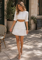 Women's Floral Print Two Piece Set 2026 New Women Puff Sleeve Crop Top + Tiered Ruffle Mini Skirt Casual Vacation Party Outfit - Matrix-studios.com