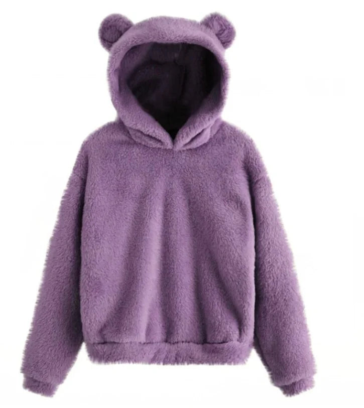 Autumn Winter Women's Hoodies Winter Women Long Sleeve Rabbit Ear Hood Sweatshirt Cute Plush Warm Casual Hoodie Tops - Matrix Studios