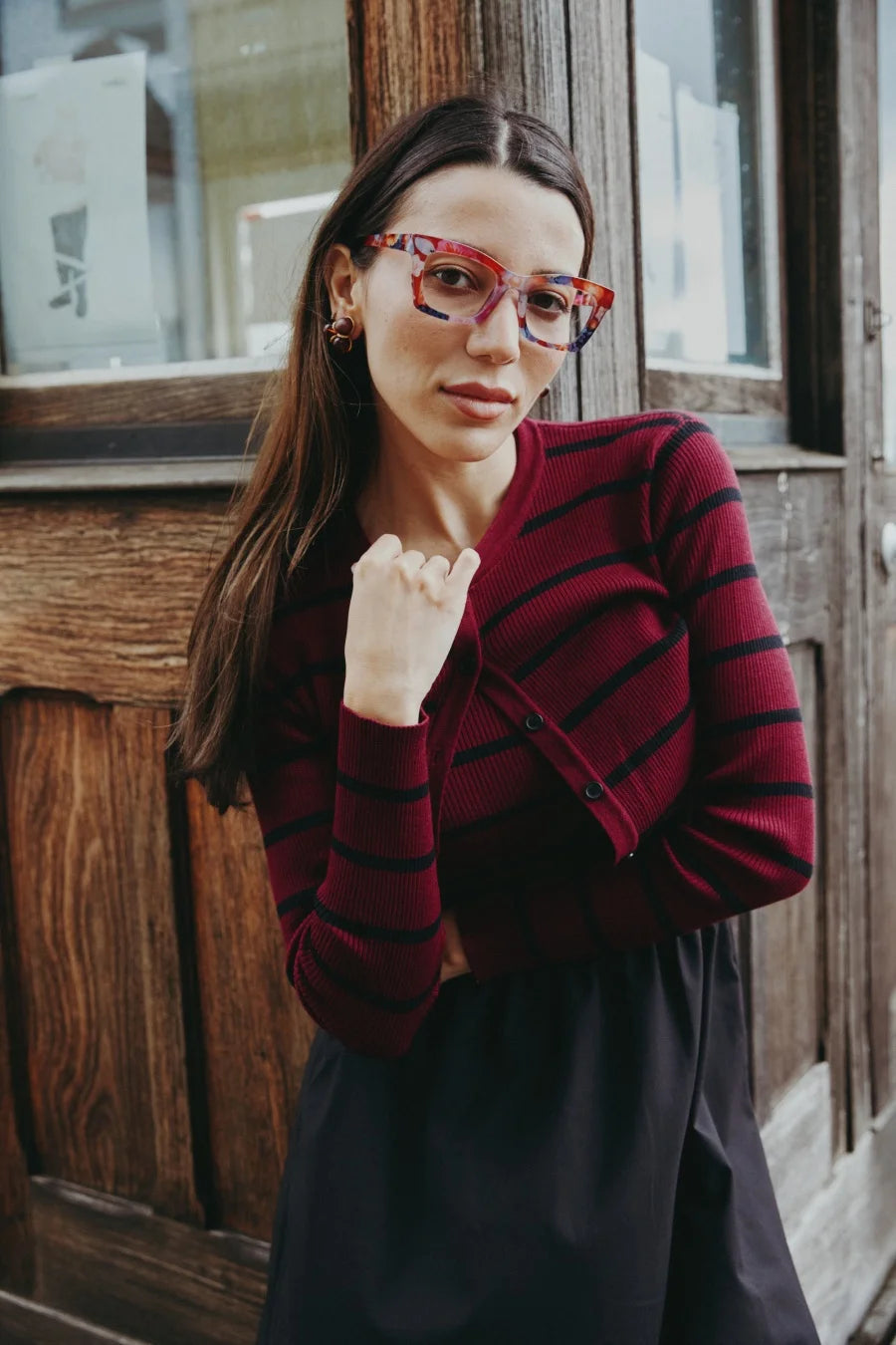 AS AW25 stripe knitting cardigan + sleeveless patch dress maxi matching set for woman clothing - Matrix-studios.com