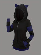 2024 European and American fashion women's new thick cat ears in autumn and winter long color matching hooded sweater coat - Matrix Studios