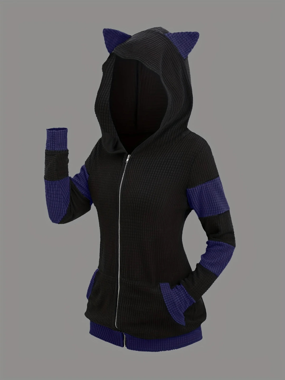 2024 European and American fashion women's new thick cat ears in autumn and winter long color matching hooded sweater coat - Matrix Studios