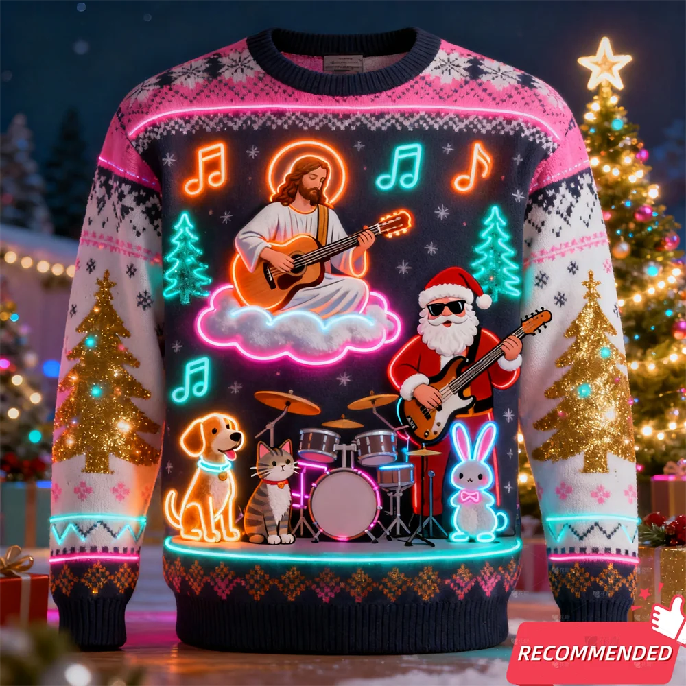 Fake Neon Light 3D Printed Ugly Xmas Sweater For Women Men Clothes Merry Christmas Snowman Funny Santa Jesus Pullovers Tracksuit - Matrix Studios