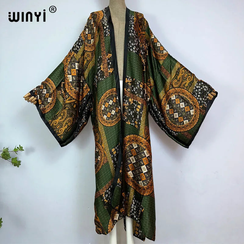 WINYI Summer New Fashion Print Women Cardigan Loose Long Dress Elegant Party Boho Maxi Beach Holiday Cover Up Kimonos Kaftan - Matrix Studios