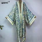 WINYI Kimono Africa Summer Boho Print Bikini Cover-up Elegant Fashion Cardigan Sexy Holiday Long Sleeve Silk Feeling Maxi Dress - Matrix Studios