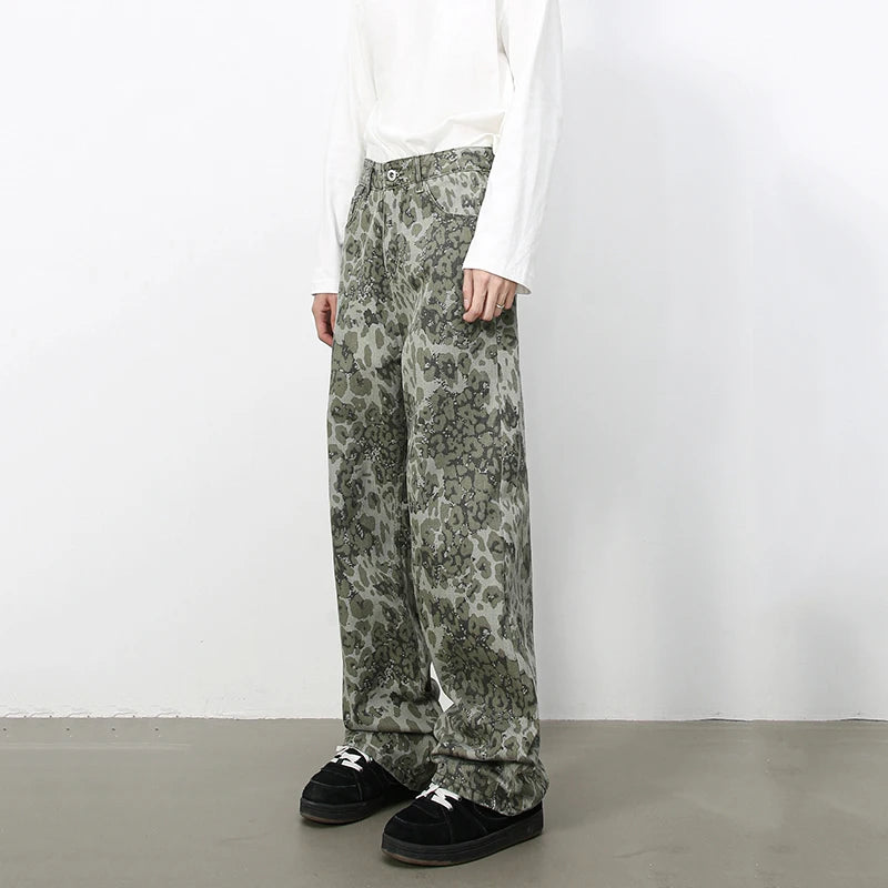PFNW American 2025 New Tide Camouflage Jeans Men's Ins Loose Straight Wide Leg Casual Denim Pants Loose Male Trousers 12C2036 - Matrix Studios