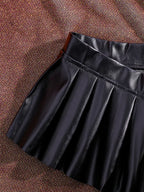 Sexy PU Leather Pleated Skirt Women Solid Basic Mini Skirt Low Waist Skirt Female Nightwear Micro Bikini Skirts Nightclub Skirts - Matrix-studios.com