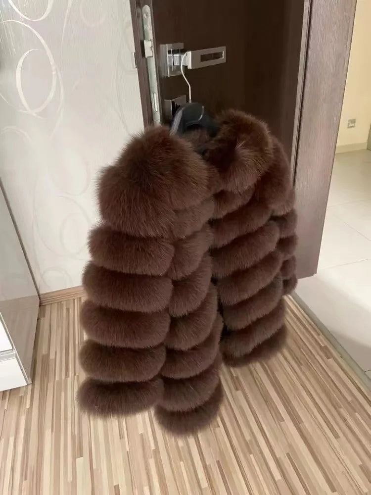 70CM 4in1 New Fast Shipping New Fashion Women Fashion Real Natural Fox Fur Long Coat Jacket for Winter Warm Over Coat - Matrix Studios