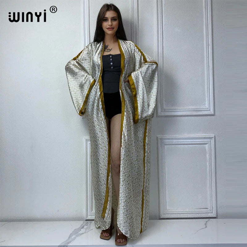 WINYI 2022 africa Boho Printed Long Kimono Dress Bikini Wrap Cover-ups Women Summer Clothes Beach Wear Swim Suit Cover Up kaftan - Matrix Studios
