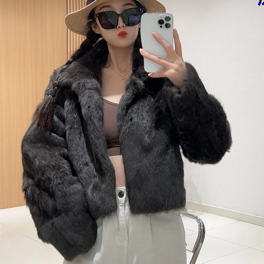 Fancy Rani Natural Fur Coat Women Winter Jacket Real Leather And Fur Short Women's Clothing Female Outerwears With 2024 Black - Matrix Studios