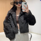 Fancy Rani Natural Fur Coat Women Winter Jacket Real Leather And Fur Short Women's Clothing Female Outerwears With 2024 Black - Matrix Studios
