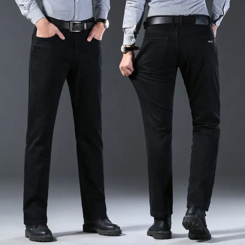 Men's classic high-end fashion versatile jeans, soft and slightly elastic black business denim pants, stylish upper body - Matrix Studios