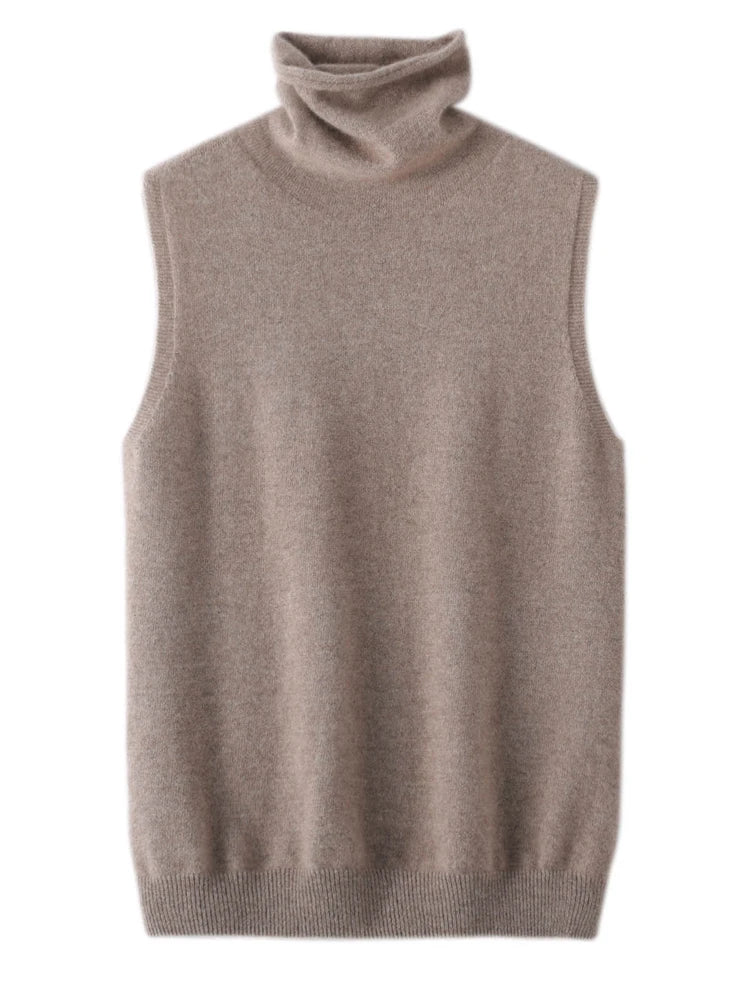 Women 100% Merino Wool Sleeveless Pullovers Turtleneck Sweater Waistcoat Wool Knitwear Spring Autumn Winter Fashion Vest Tops - Matrix Studios