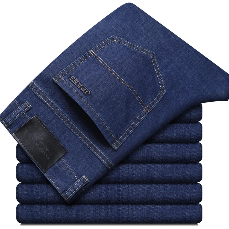 Summer New Elastic Men's Jeans Fashion Comfortable Business Straight Stretch Cotton Casual Denim Pants Brand Male Thin Trousers - Matrix Studios