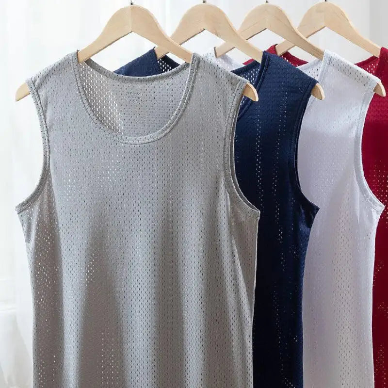 Men's Ice Silk Mesh Tank Tops Gym Stringer Transparent Bodybuilding Sleeveless Shirt Fitness Vest Male mesh Muscle Singlets Tops - Matrix Studios