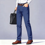 2024 Summer Thin Men's Elastic Cotton Jeans Fashion Gray Comfortable Business Straight Casual Pants High Quality Brand Trousers - Matrix Studios