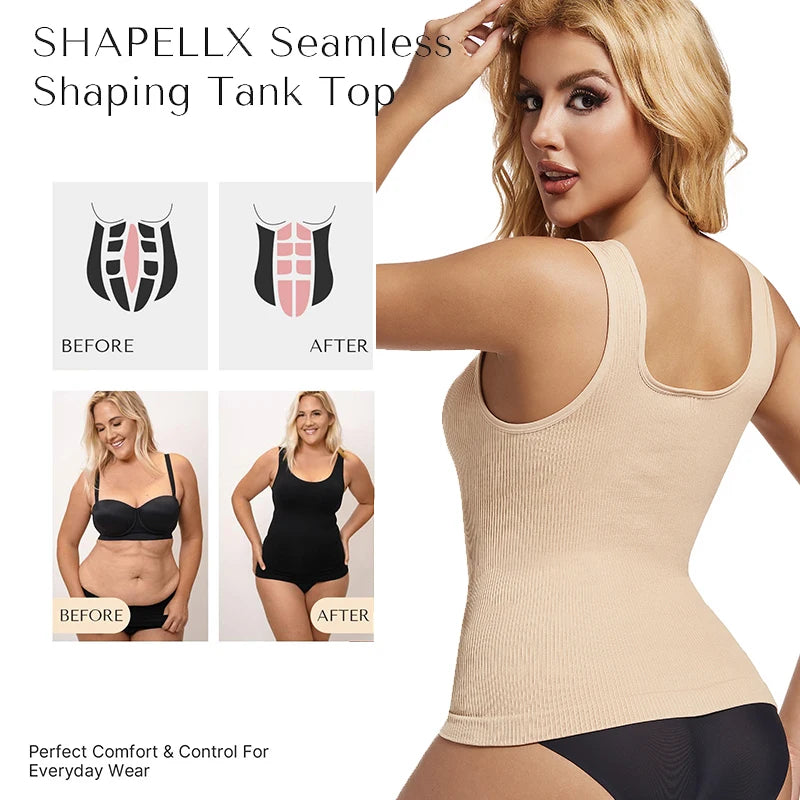 1/2 PCS Shapewear Tummy Control Tank Top Compression Tanks for Women Square Neck Seam-free Body Shaper Camisole Cami Tops - Matrix-studios.com