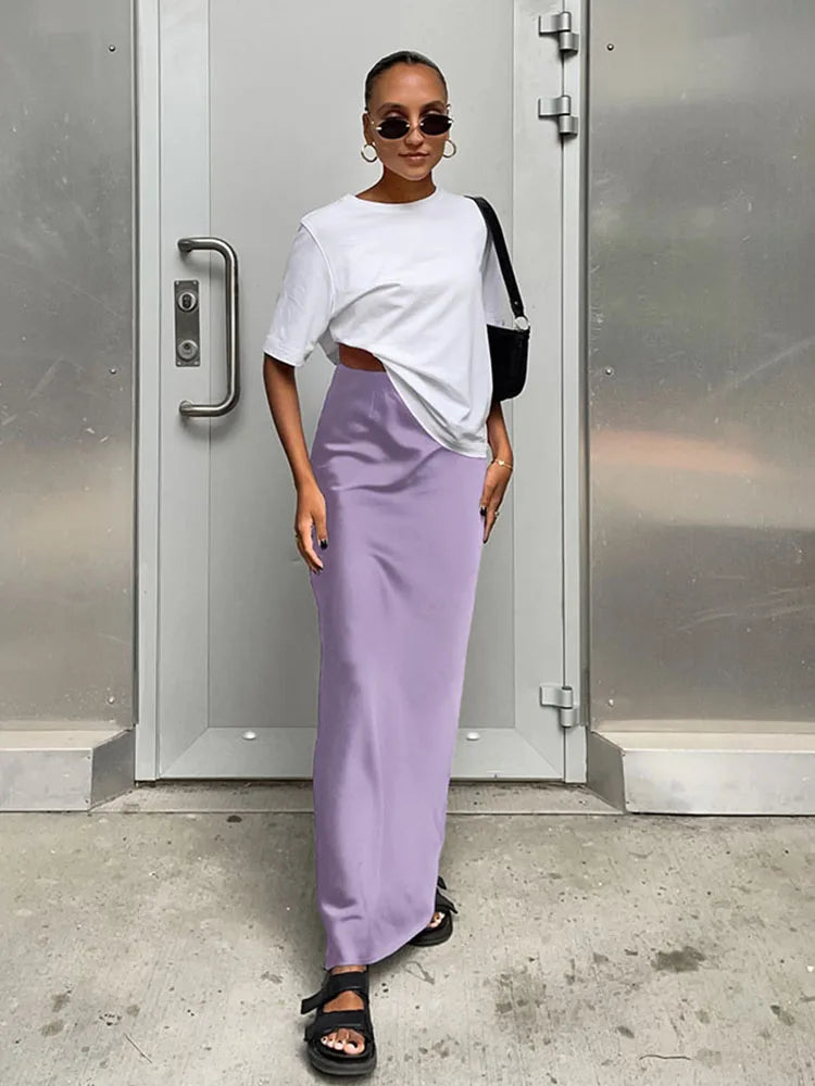 Elegant Satin Black Trumpet Skirts Fashion Slim High Waist Skirts Women Female Solid Office Long Skirt Spring Summer - Matrix-studios.com