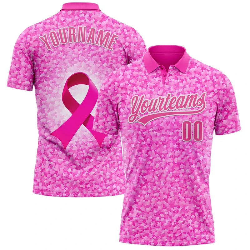 Breast Cancer Awareness Customized Polo Shirt Unisex Custom Name Number Loose Lapel Short Sleeve Golf Shirts Summer Outdoor - Matrix-studios.com