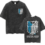 Anime Attack on Titan Vintage Washed Print T-shirt Mikasa Ackerman Eren Jaeger Wings of Freedom Logo Mens Summer Cotton T-shirts - Matrix Studios