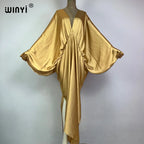 WINYI monochrome elegant Swimsuit Cover Up Women Beach Dress V-neck Dresses Summer Woman Clothes fashion Robe long down dress - Matrix Studios