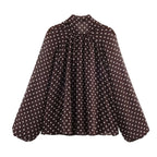Women Polka Dot Print Blouse Casual High Collar Long Sleeve Lady Top Simple Women's Blouse Female Shirts & Blouses - Matrix-studios.com