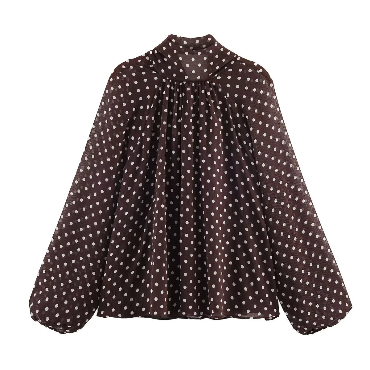Women Polka Dot Print Blouse Casual High Collar Long Sleeve Lady Top Simple Women's Blouse Female Shirts & Blouses - Matrix-studios.com