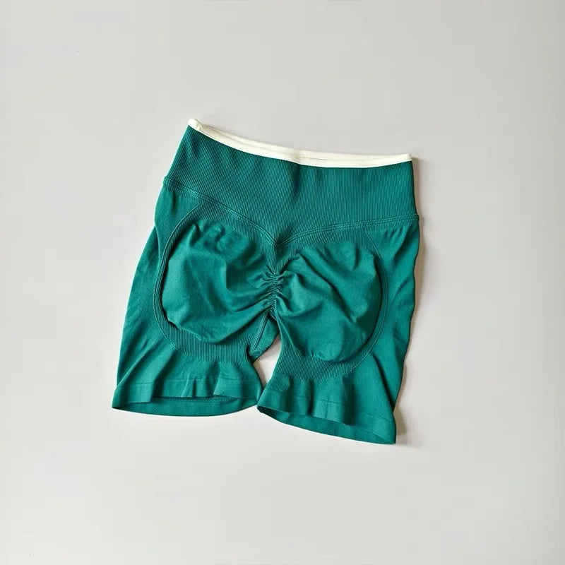 Sexy Seamless Color Blocked Yoga Shorts, Tight Fitting Peach Hip Lifting Sports, Women's Outdoor Running And Fitness Pants - Matrix Studios