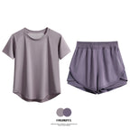 DRUR 2pcs Gym Set Women Summer Sportswear Outfit 2 Piece Short Sleeve Sports Shirt Shorts Sets Jogging Suit Female Tracksuit New - Matrix-studios.com