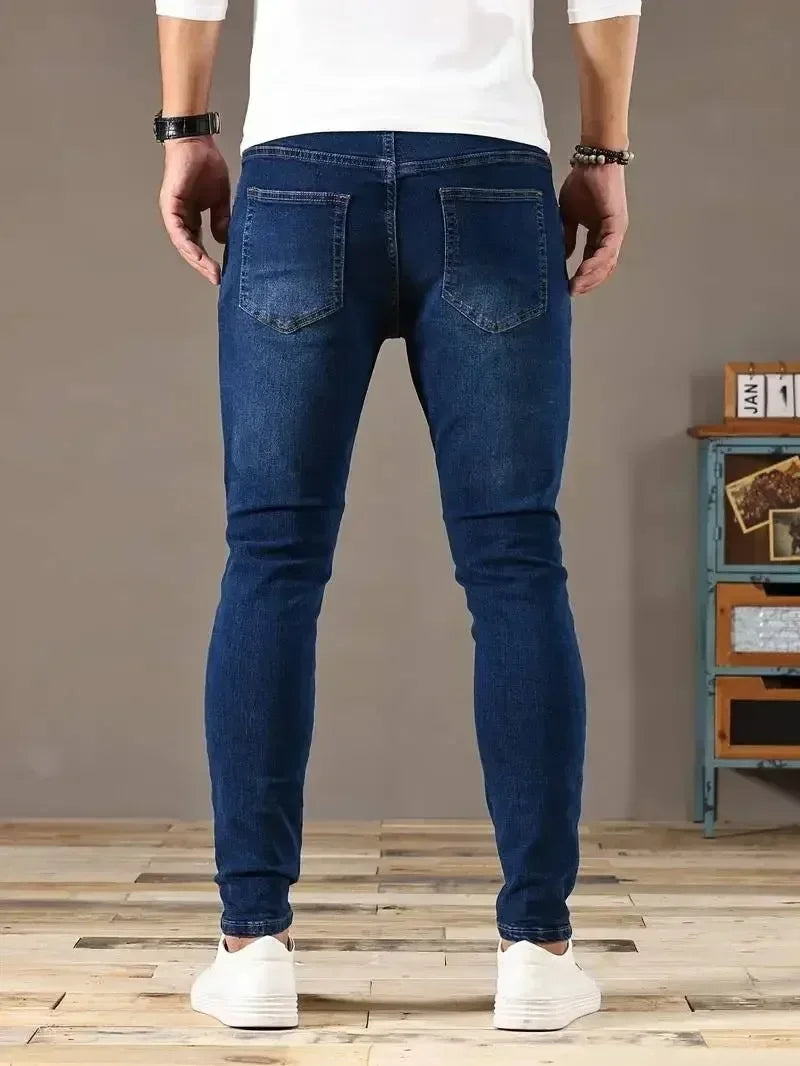 2025 Spring New Mens Slim Fit Classic Skinny Jeans Casual Street Style Casual Mens Skinny Jeans Male Slim Fit Pencil Denim Blue - Matrix Studios