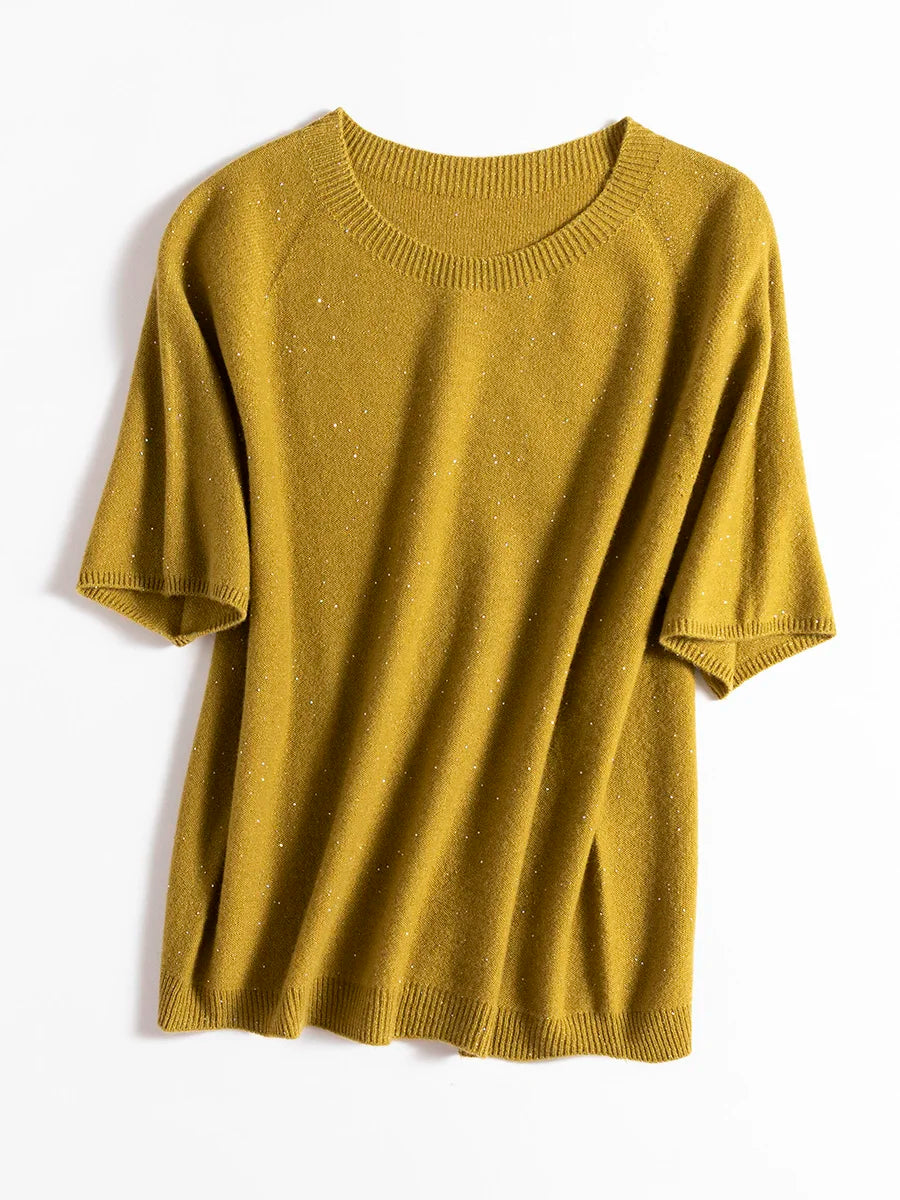 SuyaDream, 100%Merino Wool Pullovers for Woman, Round Neck, Short Sleeved Sweaters, 2025 Fall Winter Soft Warm Top, Pink, Olive - Matrix Studios