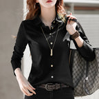 Pure cotton polo collar long sleeved t-shirt women's loose spring/summer new slimming and versatile fashion polo collar top - Matrix-studios.com