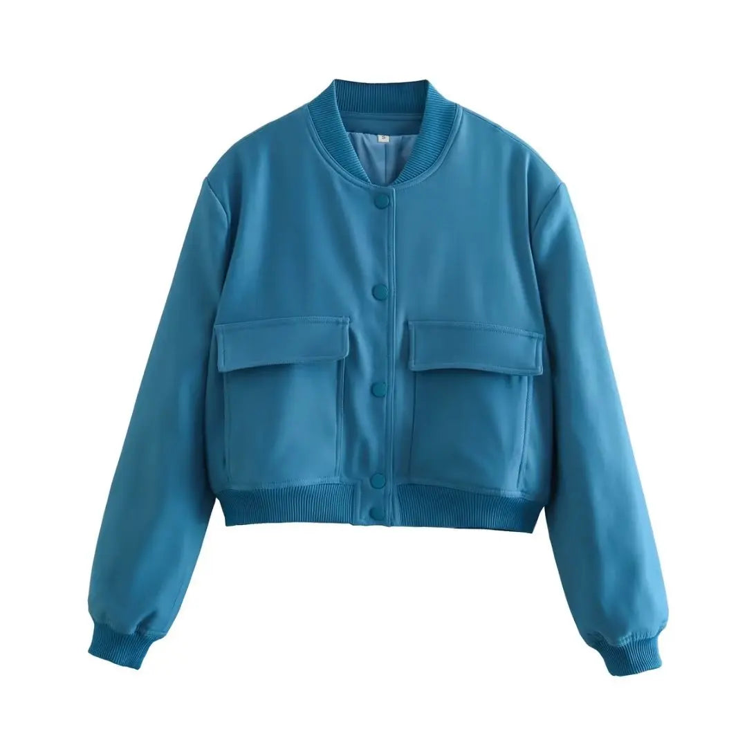 Willshela Women Fashion Solid Bomber Jackets Coat With Pockets V-Neck Single Breasted Long Sleeves Female Chic Lady Outfits - Matrix-studios.com