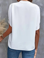 Summer Elegant Women's Blouse New V-neck Short Sleeve Solid Color Loose Shirt Casual White Tops Office Lady Blouses - Matrix-studios.com