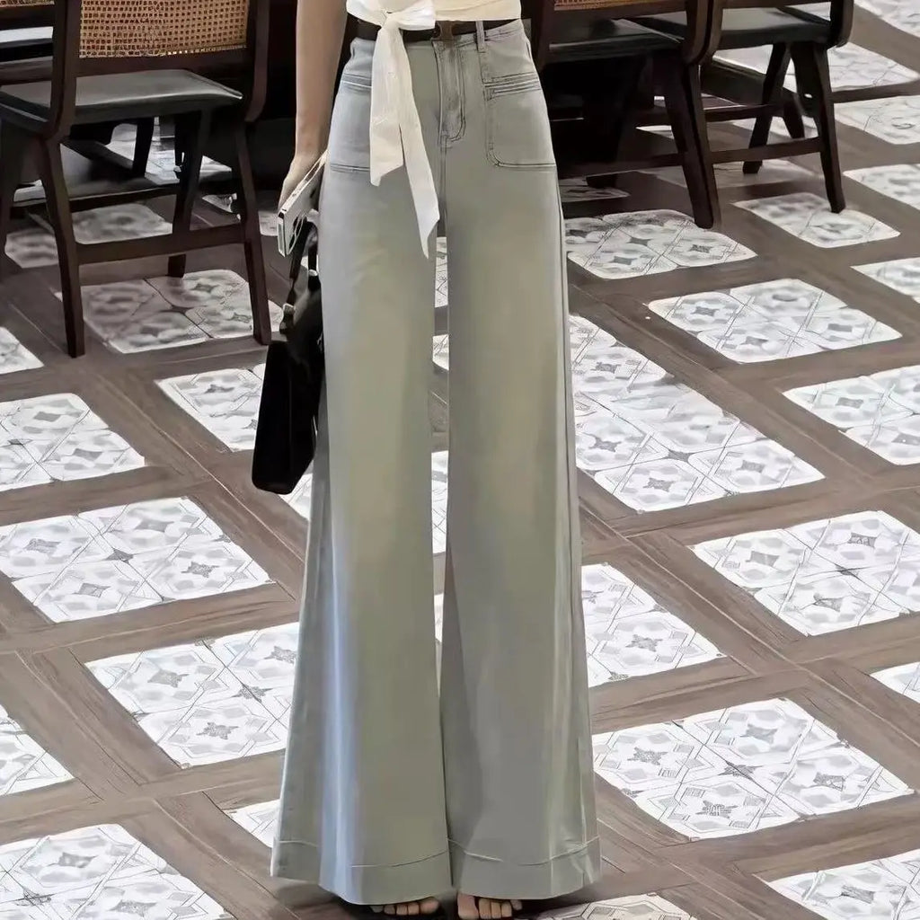 Light Wa Wide Leg Oversized Jeans Women's Small Size Loose Slimming Lazy Versatile Drapey Flared Floor-Length Trendy Pants