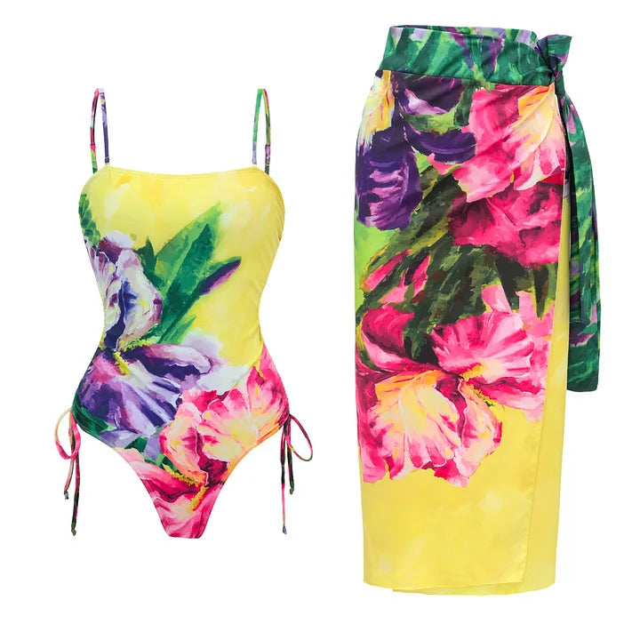 Fashion Women's Clothing One Piece Navy Print Swimsuit Bikini Set Beach Skirt Polyester Bodysuit Swimwear Style Wear Maxi Dress - Matrix Studios