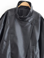 Women's Jacket 2026 Autunm  New Black Long Sleeve Pebble Faux Leather Jacket Motorcycle Style Personality Fashion - Matrix Studios
