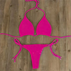 Women Tie Sexy Thong Bikini Set Side Swimsuit Bandage Style Brazilian Swimwear Split Strap Adjustable Solid Female Swimsuit Set - Matrix-studios.com