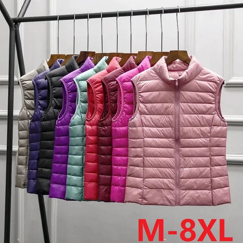 2026 White Duck Down Jacket Women Vest Autumn Winter Sleeveless Waistcoat Warm Lightweight Puffer Jacket Female Tops Outwear 8XL - Matrix Studios