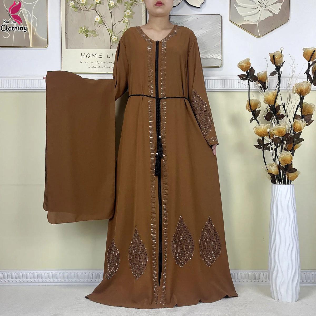 New Muslim Abayas For Women Long Sleeved Dress Dubai Lady Elegant Long Dress Islam Clothing African Abaya Loose Robe With Turban - Matrix-studios.com