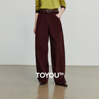 TOYOUTH Women Casual Pants 2025 Autumn New Corduroy Straight Wide Leg Banana Pants Ankola Red
