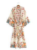 Bohemian Printed Bikini Cover-ups Green Tunic Long Kimono Cardigan Plus Size 2023 Women Beach Wear Swim Suit Cover Up A155 - Matrix Studios