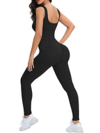 Women Workout Seamless Jumpsuit Yoga Ribbed Bodycon One Piece Tank Top Leggings Romper - Matrix Studios