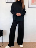 Autumn Winter 2 Pieces Women Sets Knitted Tracksuit Turtleneck Sweater and Straight Jogging Pants Suits - Matrix-studios.com