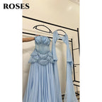ROSES Sky Blue فساتين السهرة Strapless Gala Dress Pleat Beading A-line Prom Dress with Shawl Formal Dress Customized - Matrix Studios