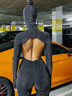 Women's Black Long Sleeve Backless Bodycon Jumpsuit Streetwear Romper Playsuit Solid Color Autumn Winter Fashion 2025 - Matrix Studios