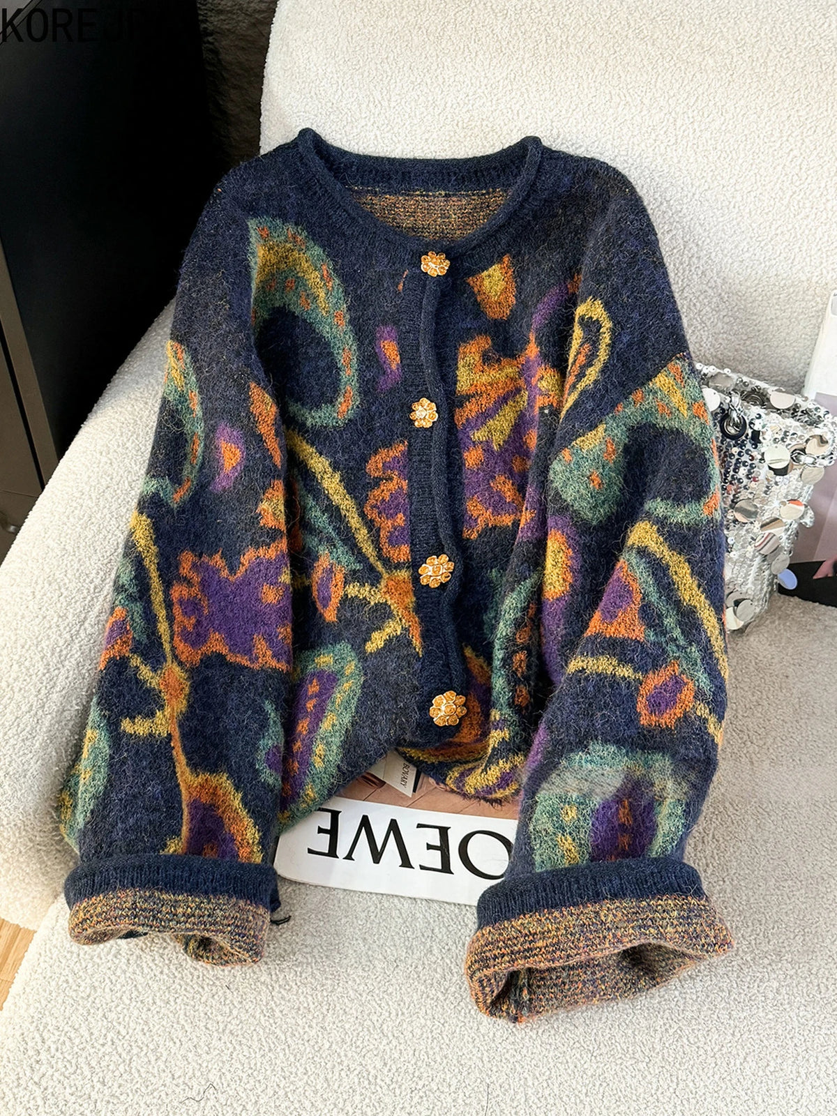 Autumn Retro Sweater Cardigan Women Korean Fashion Thick Metal Embroidery Knitted Gentle Vintage Clothes - Matrix Studios