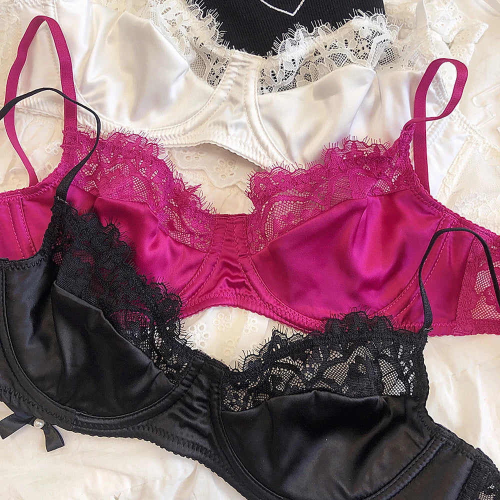 Sexy Underwear Set for Women Ultra-thin Bra Set French Lace Breathable Bralette Female Silk Comfort Bras and Thong Lingerie - Matrix-studios.com